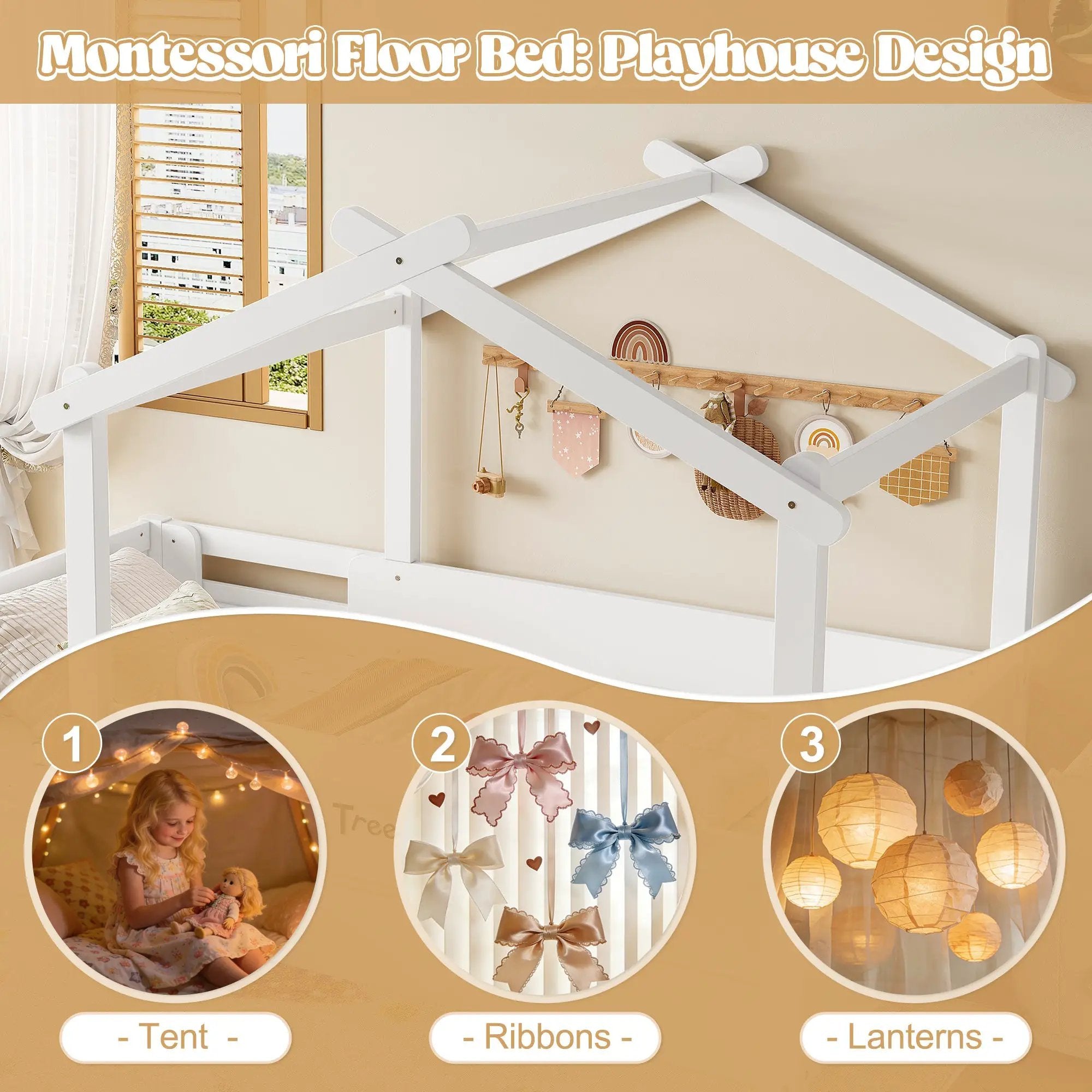 Full Size Floor Bed with Guardrails and Roof by HouseOfZazla