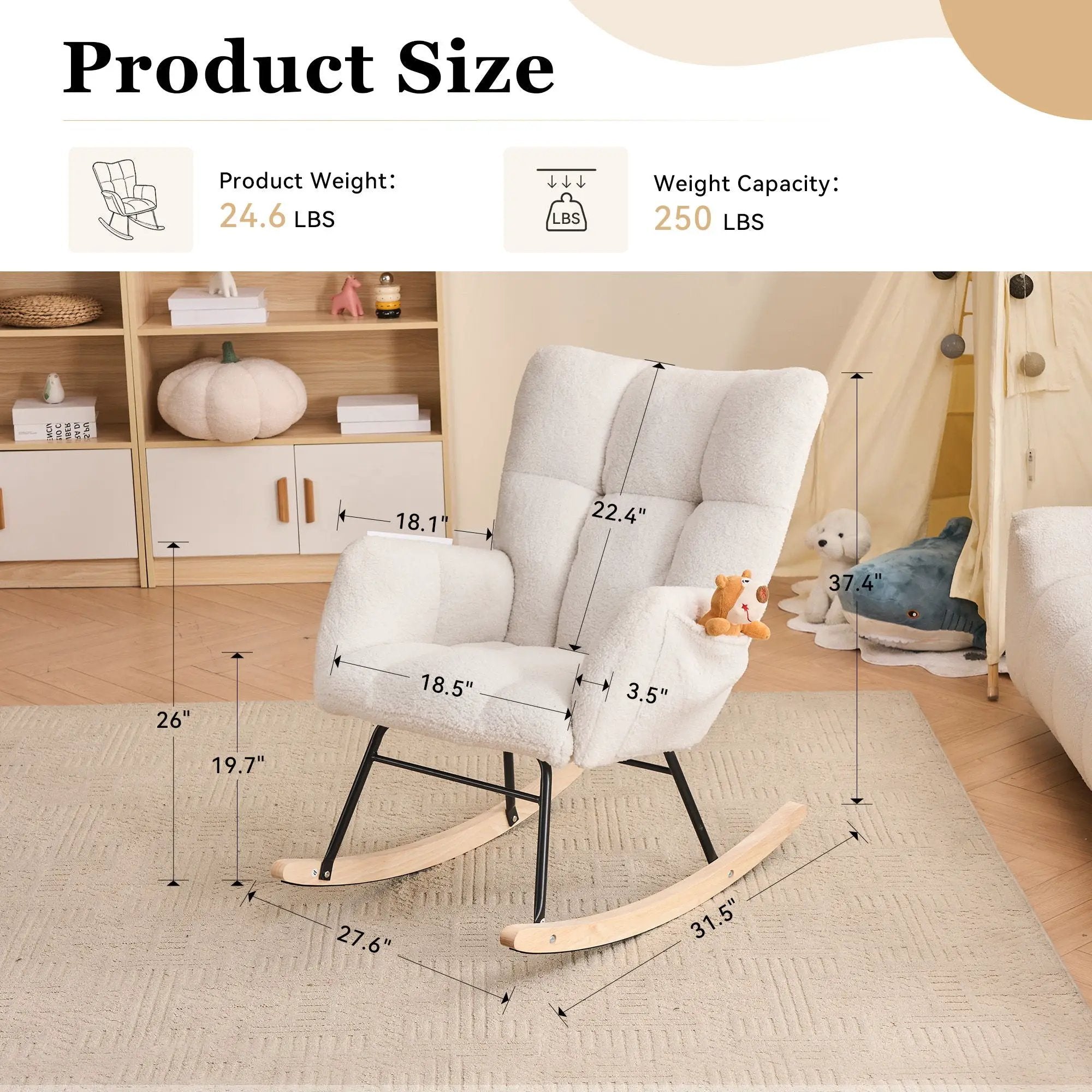 Teddy Fabric Rocking Gilder Nursery Chair For Living Room Indoor - Ivory by Unique Piece Furniture