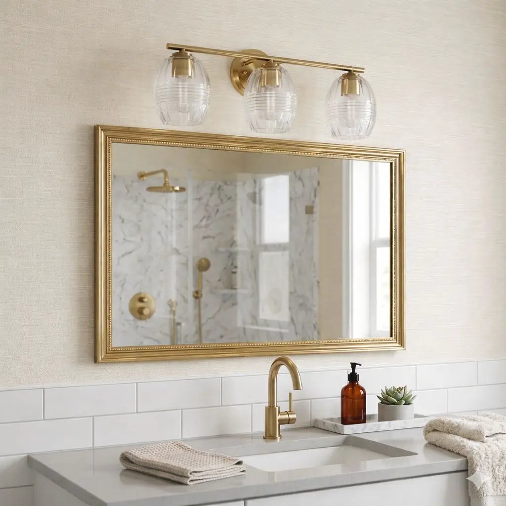Luster - 3 Lights Vanity With Clear For Bathrooms Above Mirror Wall Lamp Satin - Clear / Gold by HouseOfZazla