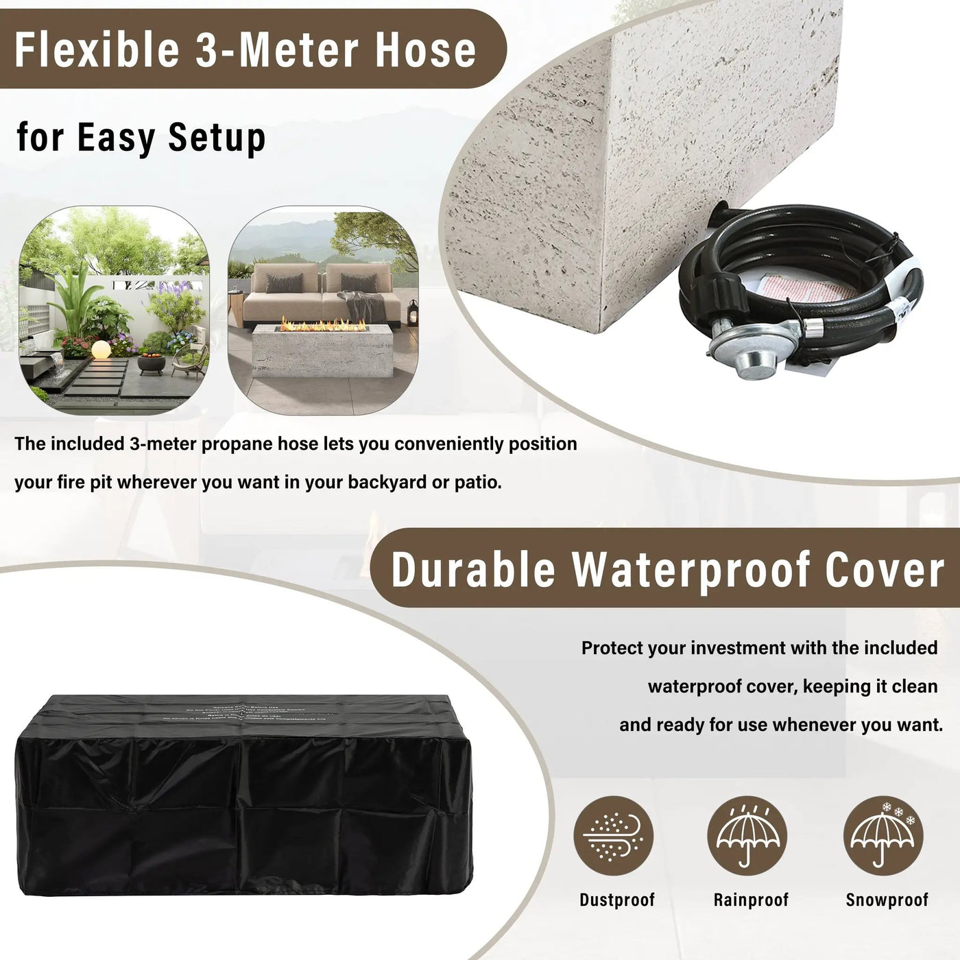 U_STYLE Outdoor Rectangular Propane Fire Pit 41.9" 40000 BTU by HouseOfZazla