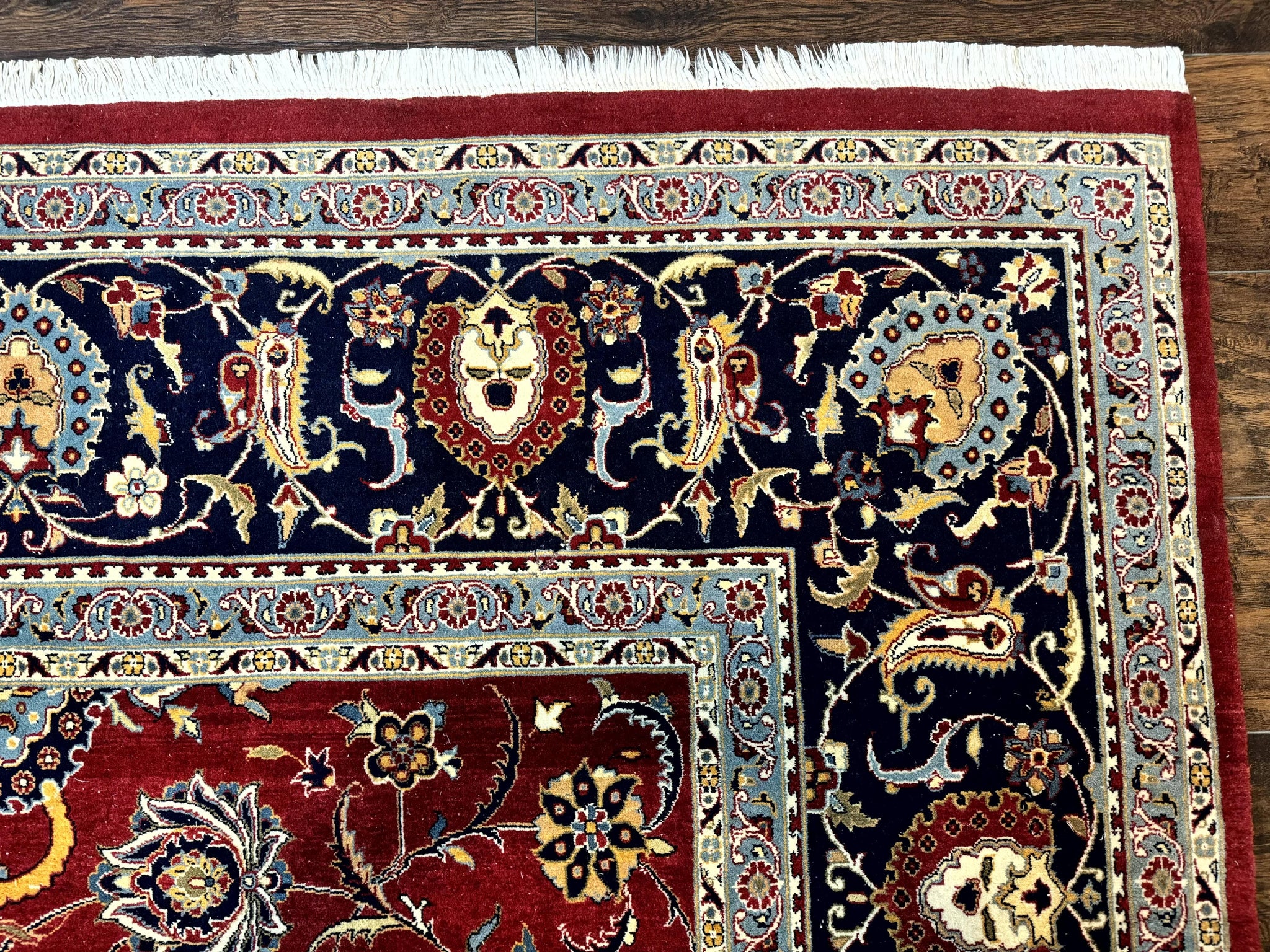 Pak Persian Rug 9x12, Red and Navy Blue, Floral Allover, Hand Knotted Vintage Wool Carpet, Fine 260 KPSI by Jewel Rugs