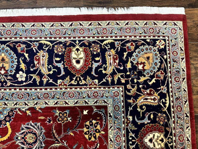 Pak Persian Rug 9x12, Red and Navy Blue, Floral Allover, Hand Knotted Vintage Wool Carpet, Fine 260 KPSI by Jewel Rugs