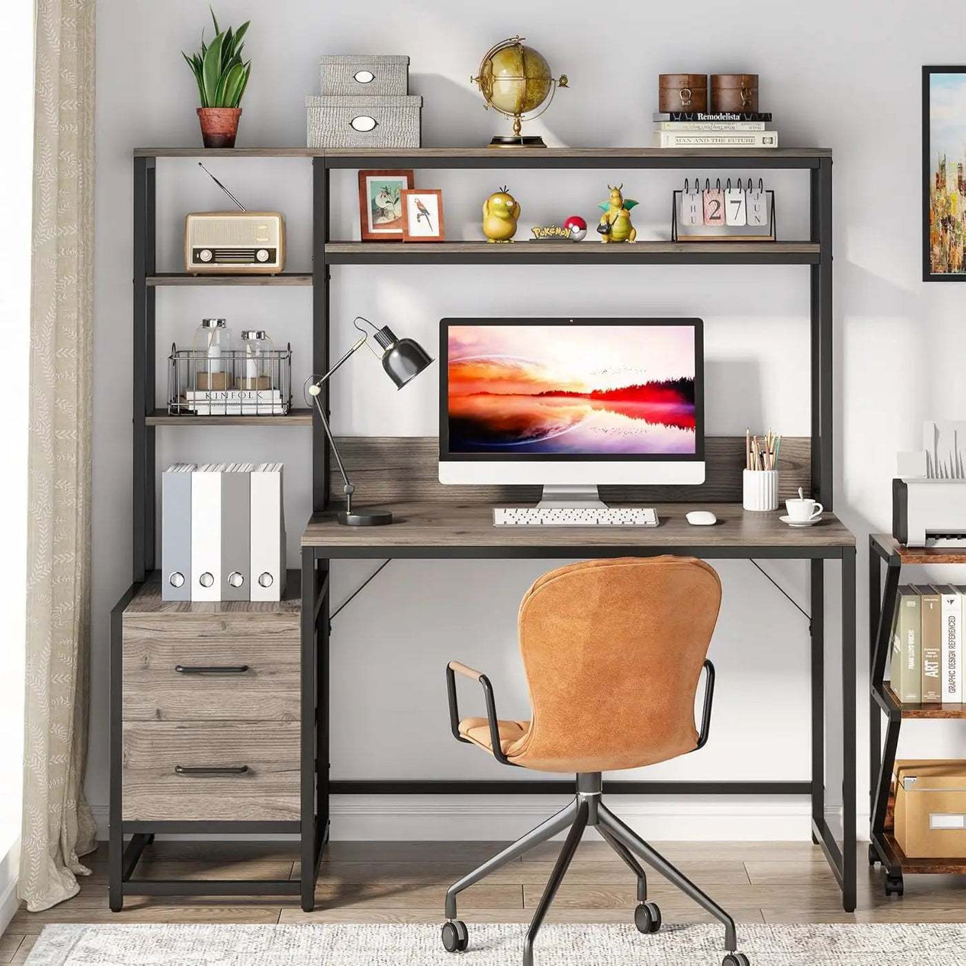 Computer Desk With Hutch, 2 Drawers & Open Shelves by HouseOfZazla