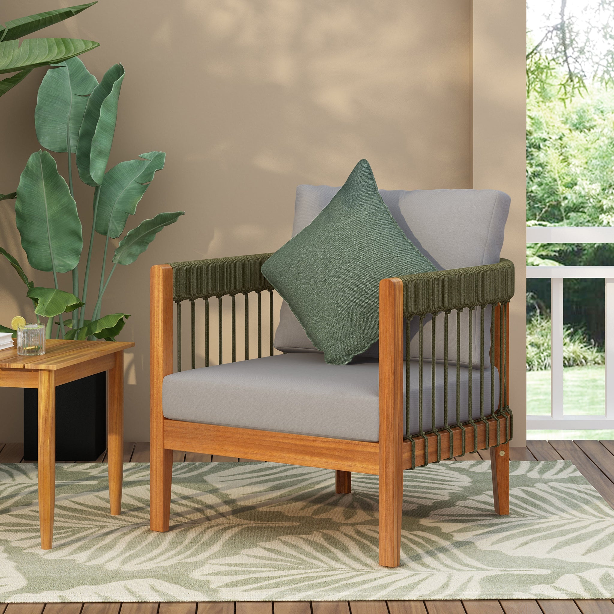 Acacia Wood Outdoor Club Chair with Handwoven Rope Accents by HouseOfZazla