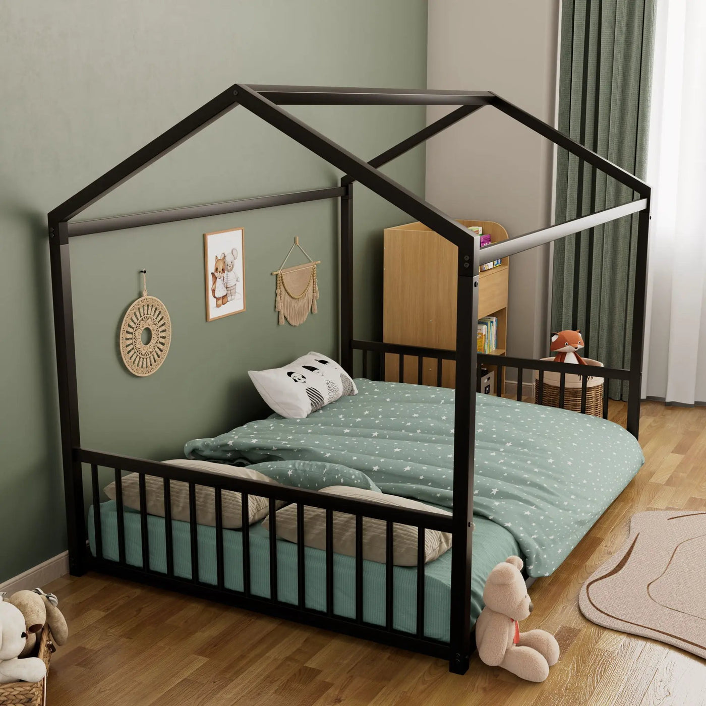 Montessori Style Floor House Shaped Bed With Safety Guardrails by HouseOfZazla
