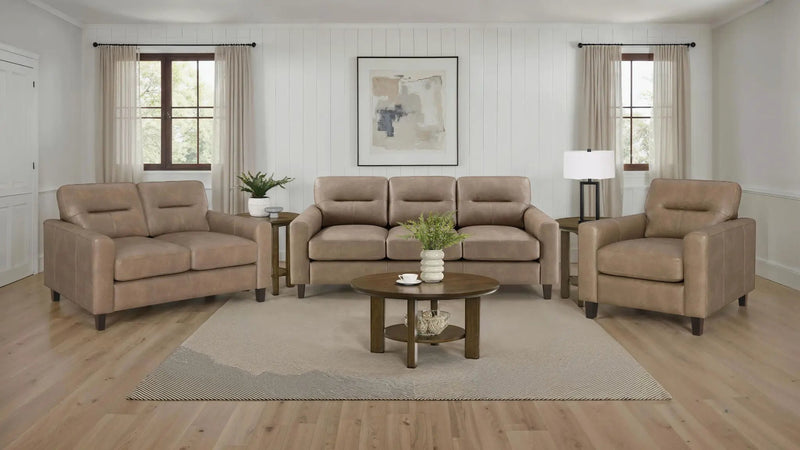 Scotland 3-piece Faux Leather Upholstered Sofa Set Brown by Unique Piece Furniture