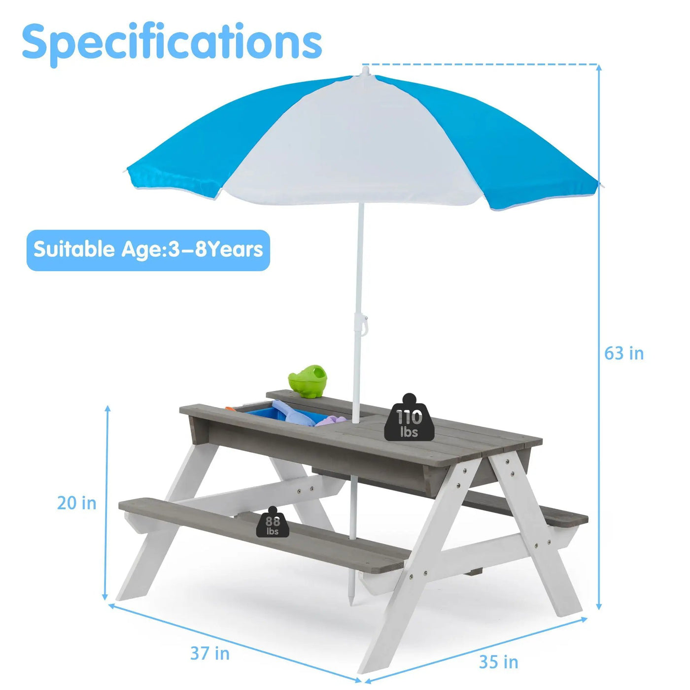 3-In-1 Kids Outdoor Wooden Picnic Table With Umbrella by HouseOfZazla