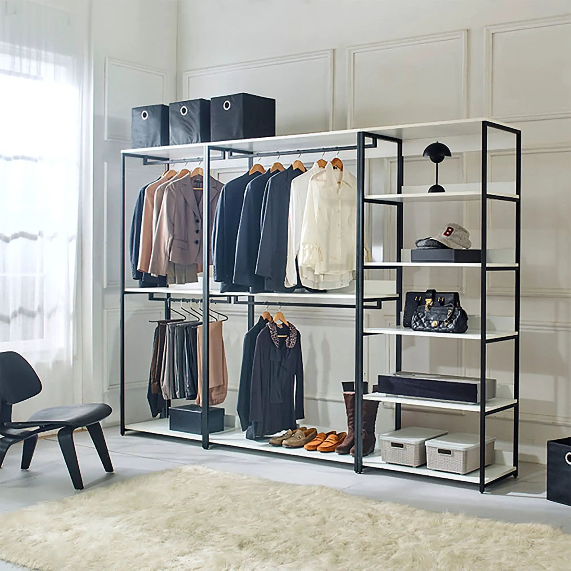 Fiona - Freestanding 3 Tower System Walk-In Closet With 7 Shelf - White by HouseOfZazla