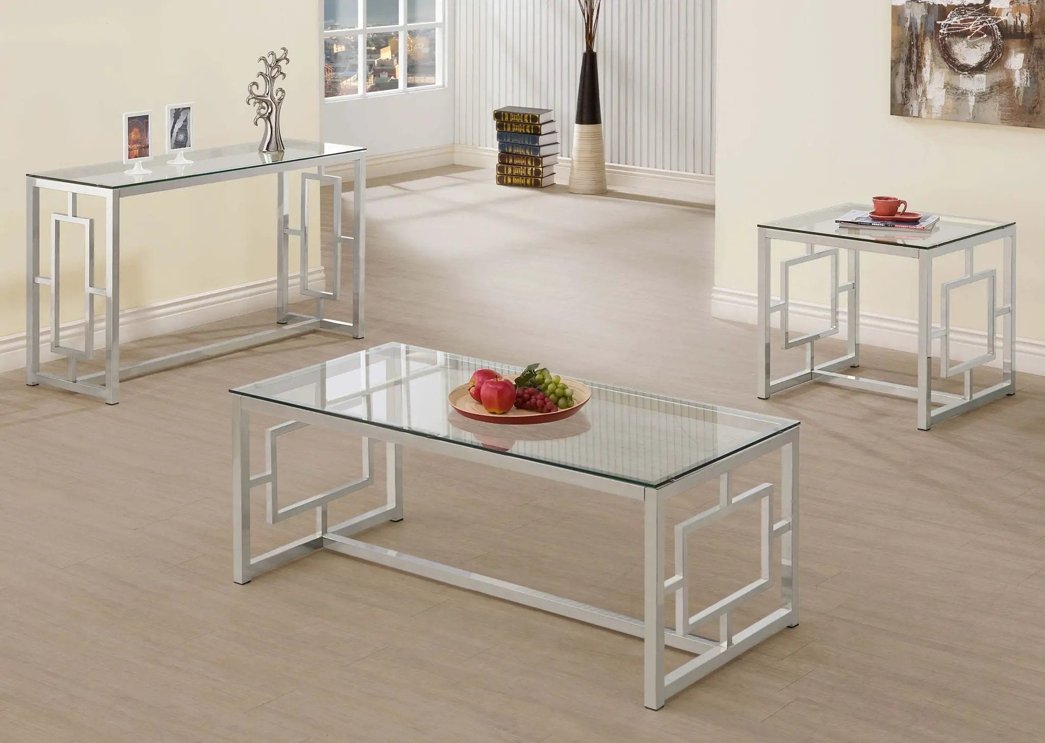 Merced Rectangular Glass Top Coffee Table Nickel by Unique Piece Furniture