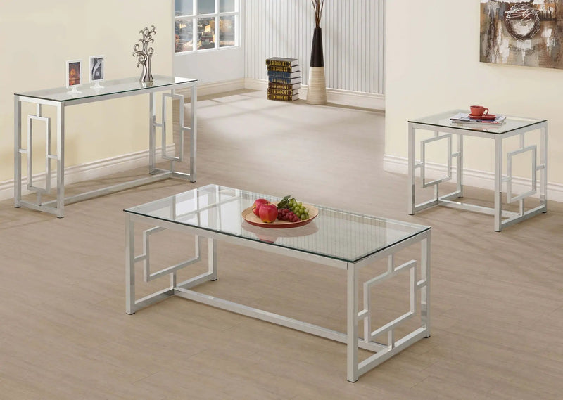 Merced Rectangular Glass Top Coffee Table Nickel by Unique Piece Furniture