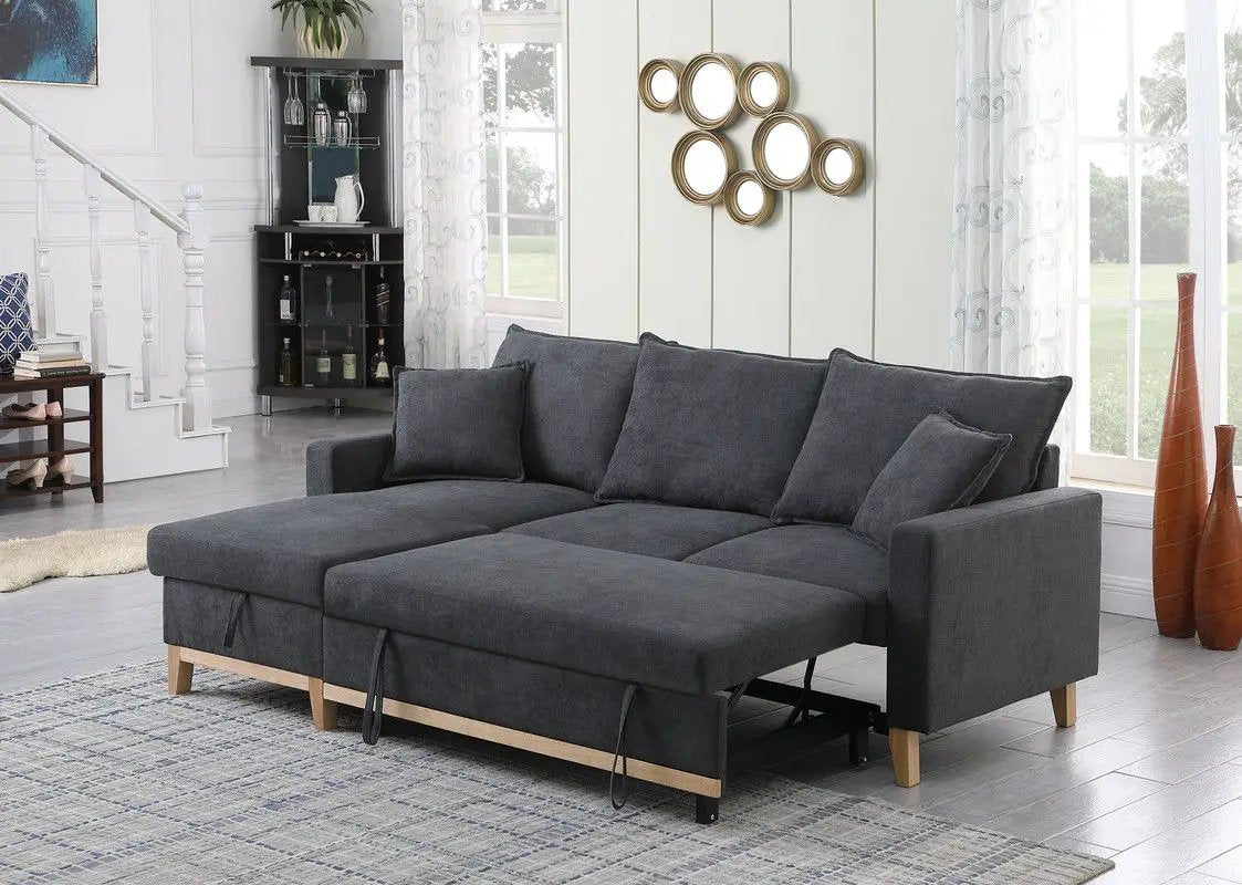 Colton - Reversible Sleeper Sectional Sofa With Storage Chaise - Dark Gray by HouseOfZazla