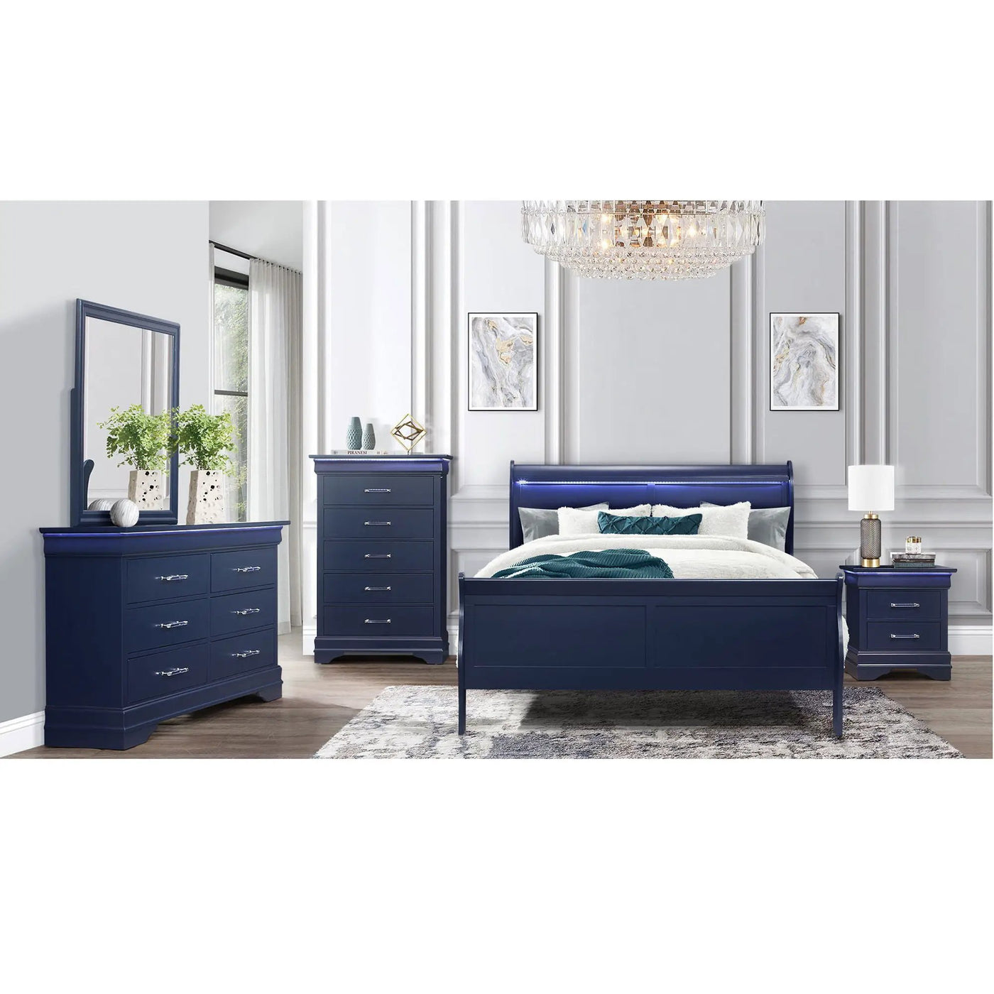 Charlston - 5 Piece Bedroom Set With LED Headboard by Unique Piece Furniture