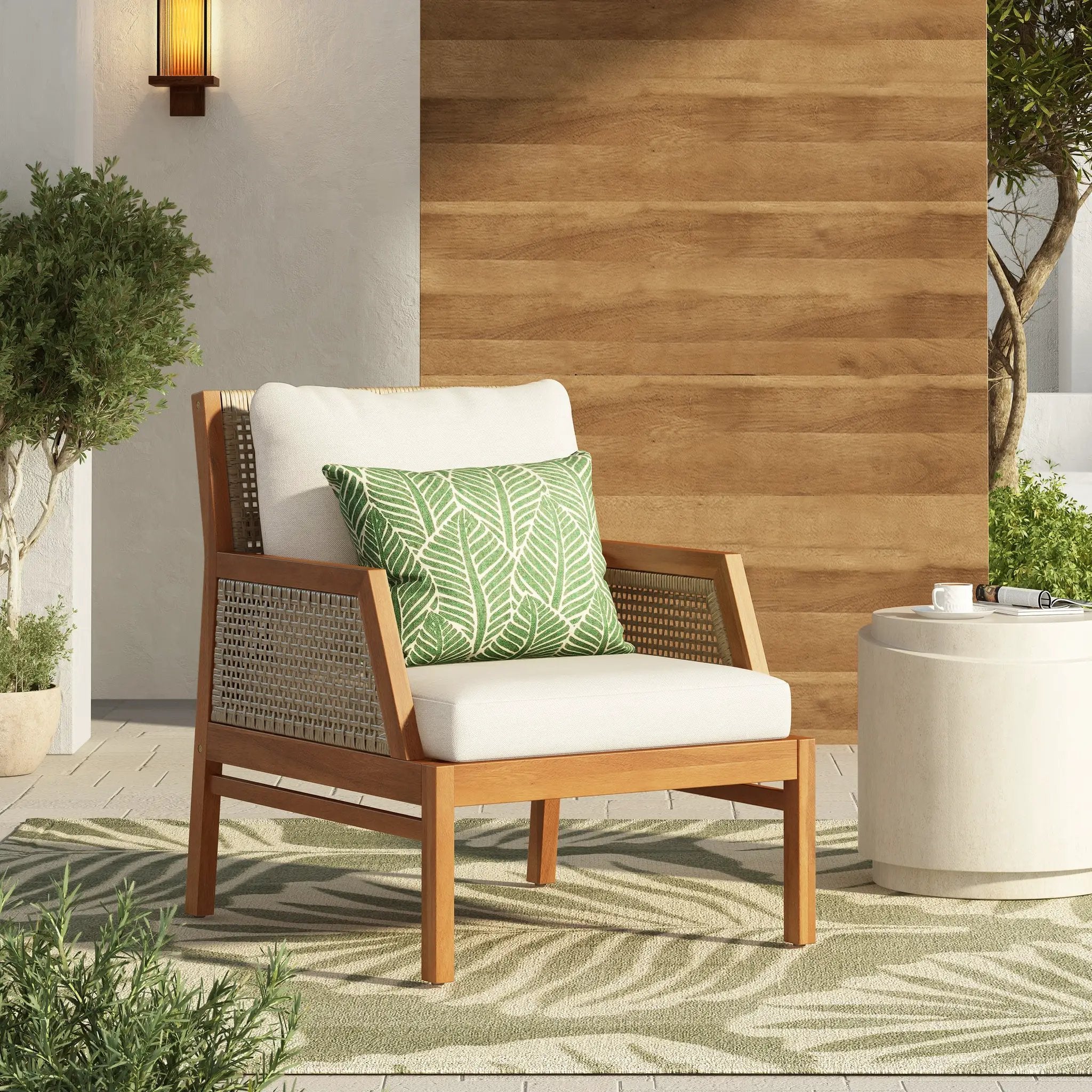 Acacia Wood Patio Furniture Club Chair with Outdoor Wicker by HouseOfZazla
