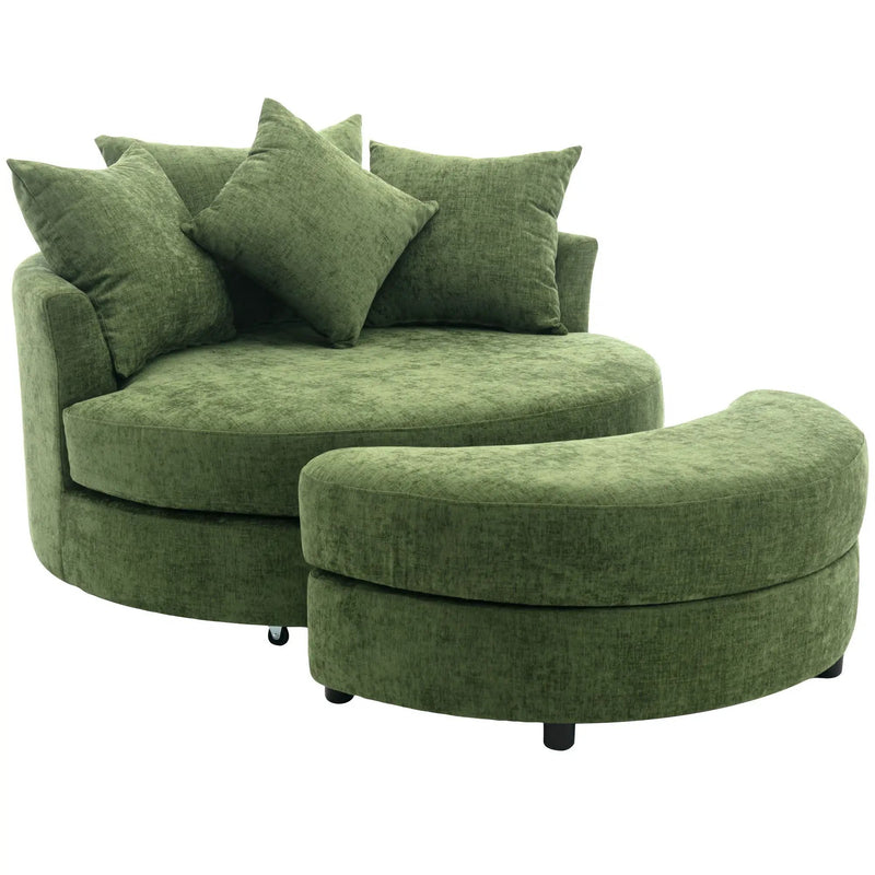 360° Swivel Accent Barrel Chair With Storage Ottoman & 4 Pillows, Modern Leisure Chair Round Accent For Living Room by HouseOfZazla