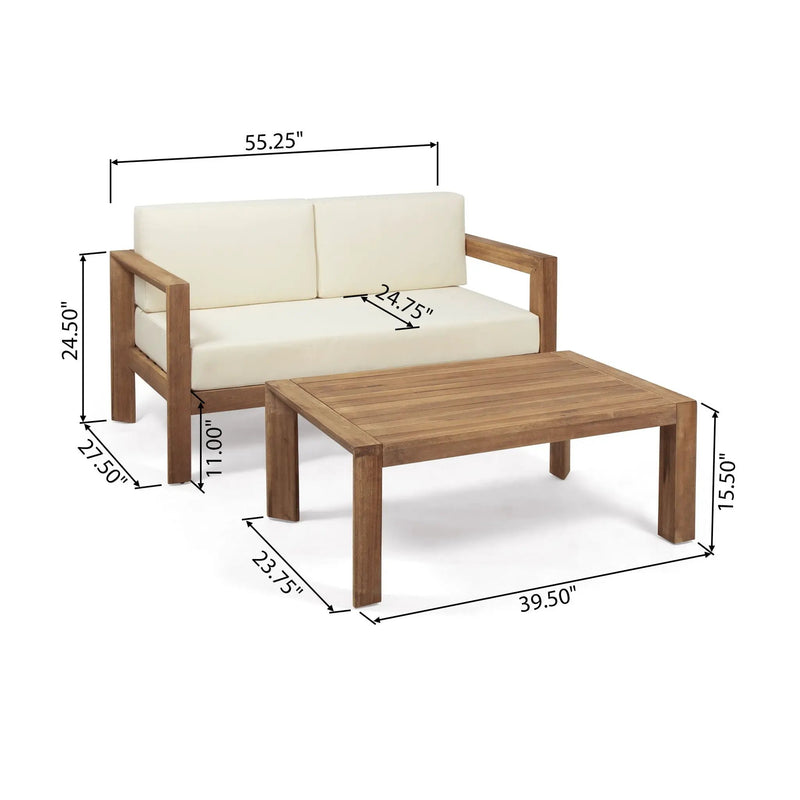 2 Piece Patio Set With Open-Back Loveseat And Coffee Table - Beige / Brown by HouseOfZazla