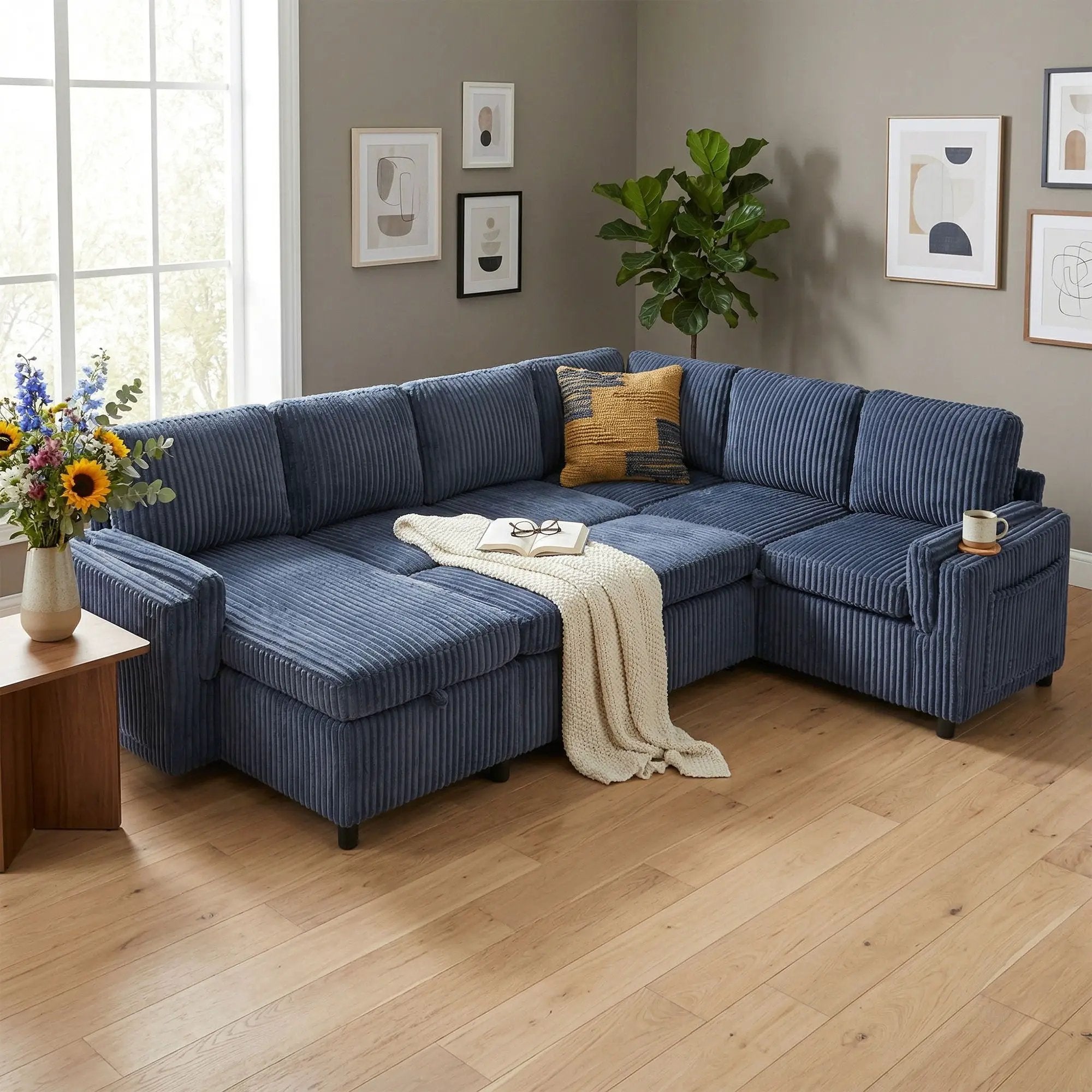 Convertible U-Shaped Sectional Sofa Bed With USB Ports And Storage by HouseOfZazla