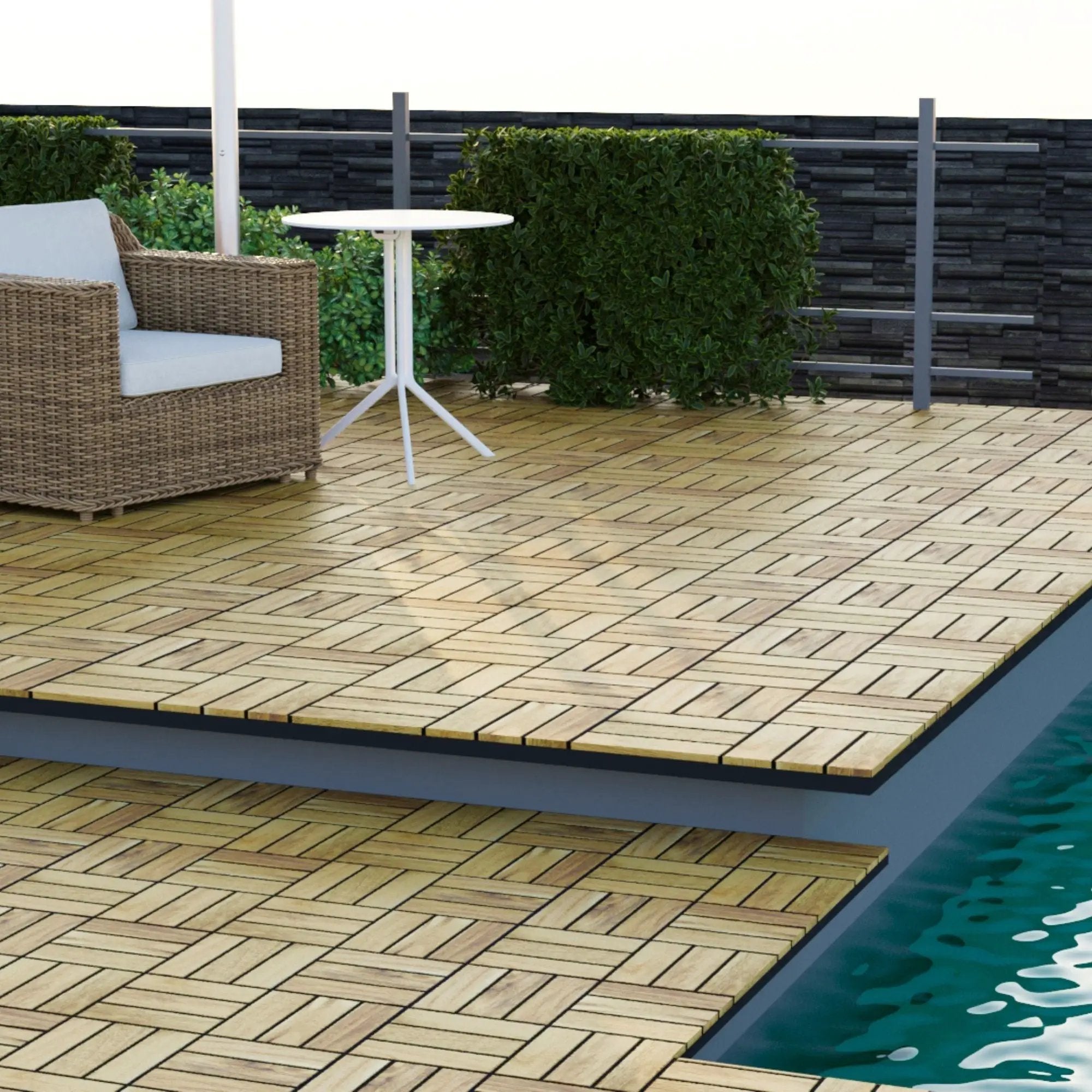 Interlocking Deck Tiles Checker Pattern, Square Acacia Hardwood Outdoor Flooring For Patio, Bancony, Pool Side by HouseOfZazla