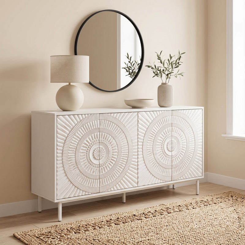 Shabby Chic Wood Sideboard Buffet with Storage Hutch - White, photo 3 of 10