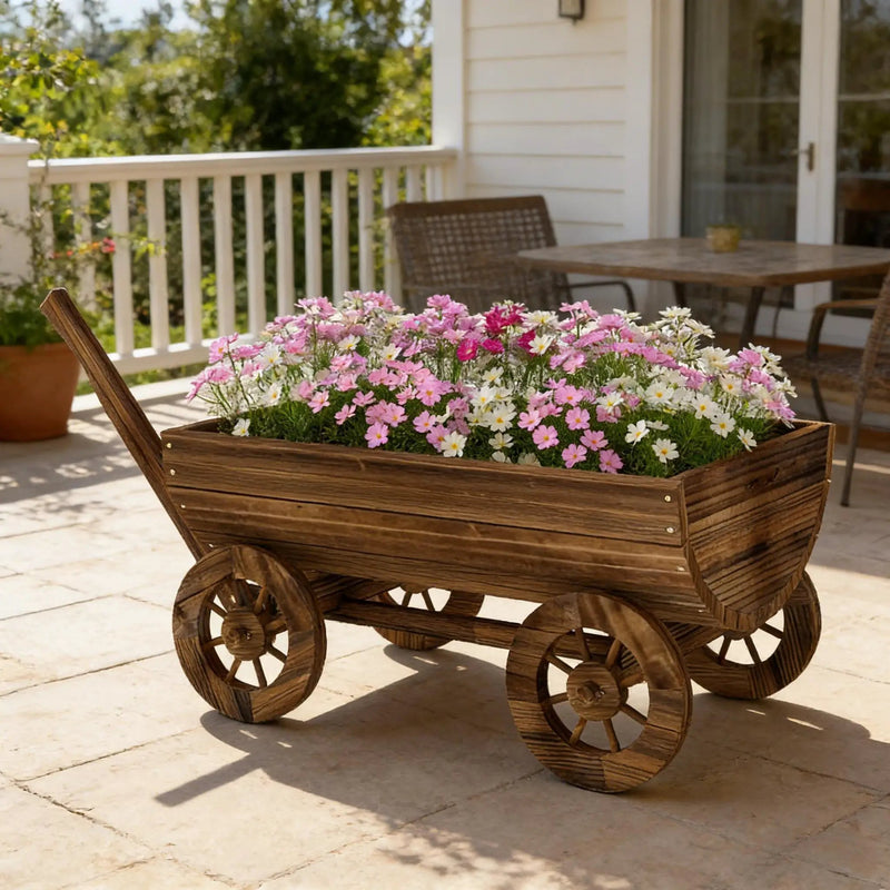 Small Wheelbarrow Wagon Flower Cart Wooden Mobile Garden Planter by HouseOfZazla