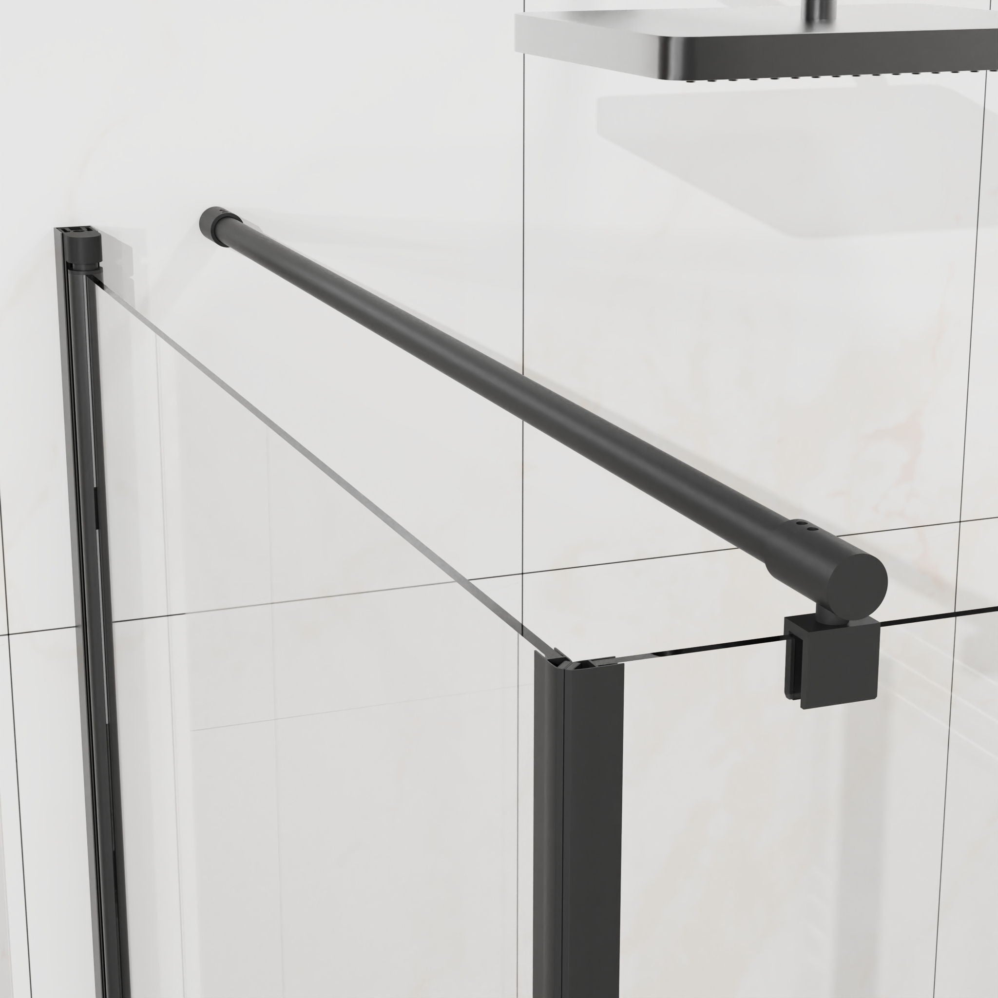 Corner Shower Enclosure, Frameless Pivot Door - Matte Black by HouseOfZazla