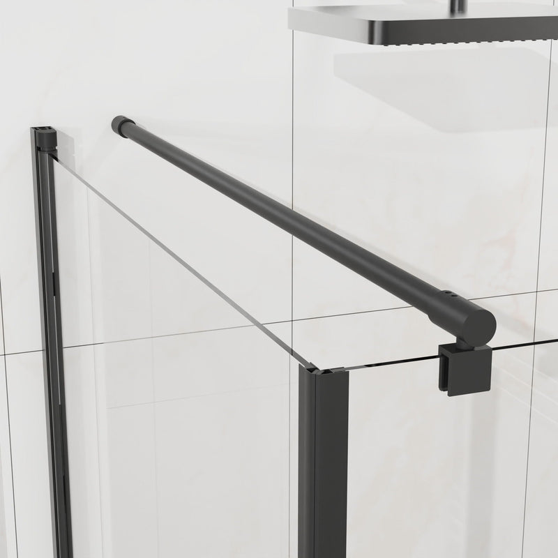 Corner Shower Enclosure, Frameless Pivot Door - Matte Black by HouseOfZazla