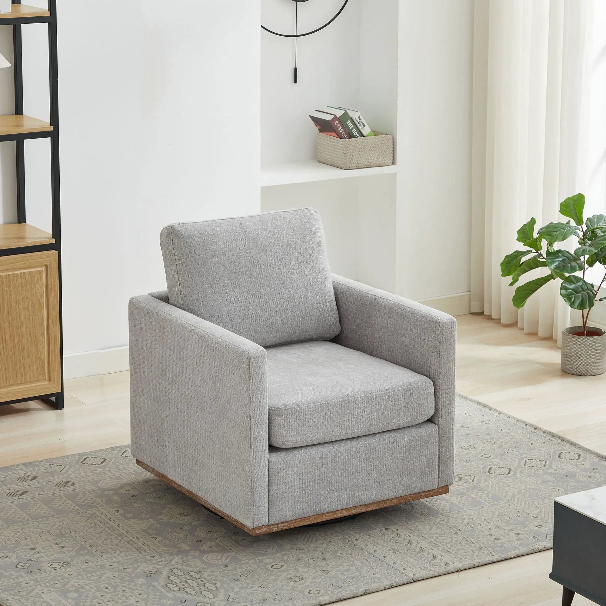 Modern Square Upholstered Swivel Accent Chair with Metal Base by HouseOfZazla