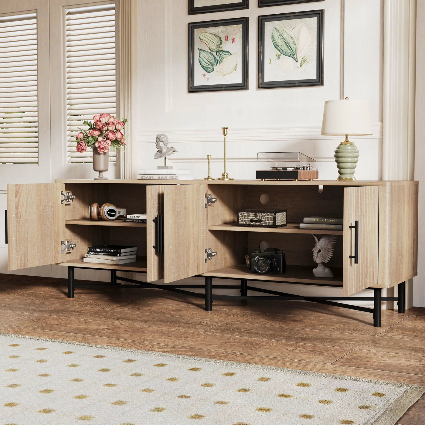 4 Door TV Cabinet with Adjustable Shelves and Storage Spaces by HouseOfZazla