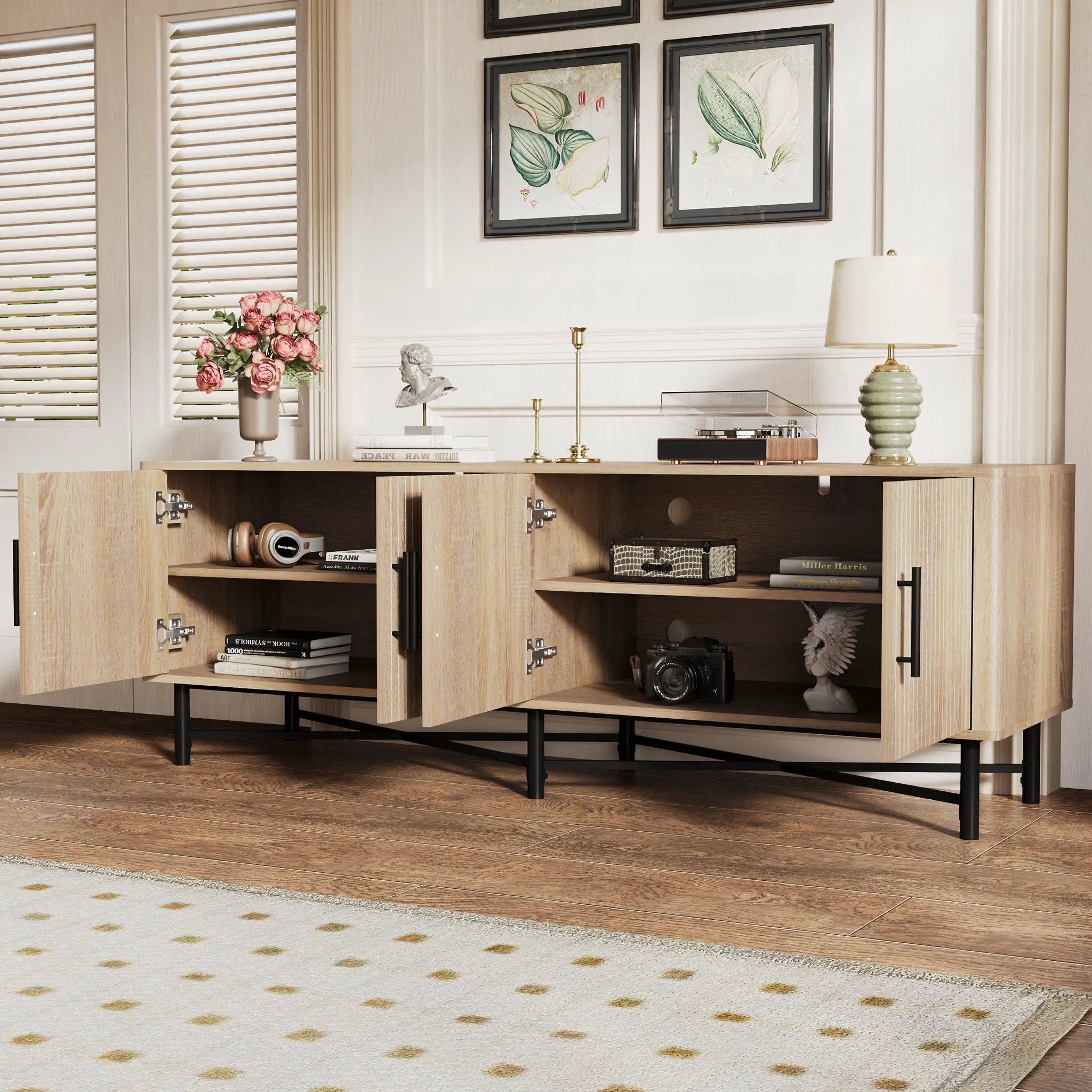 4 Door TV Cabinet with Adjustable Shelves and Storage Spaces by HouseOfZazla