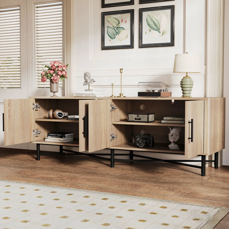 4 Door TV Cabinet with Adjustable Shelves and Storage Spaces by HouseOfZazla