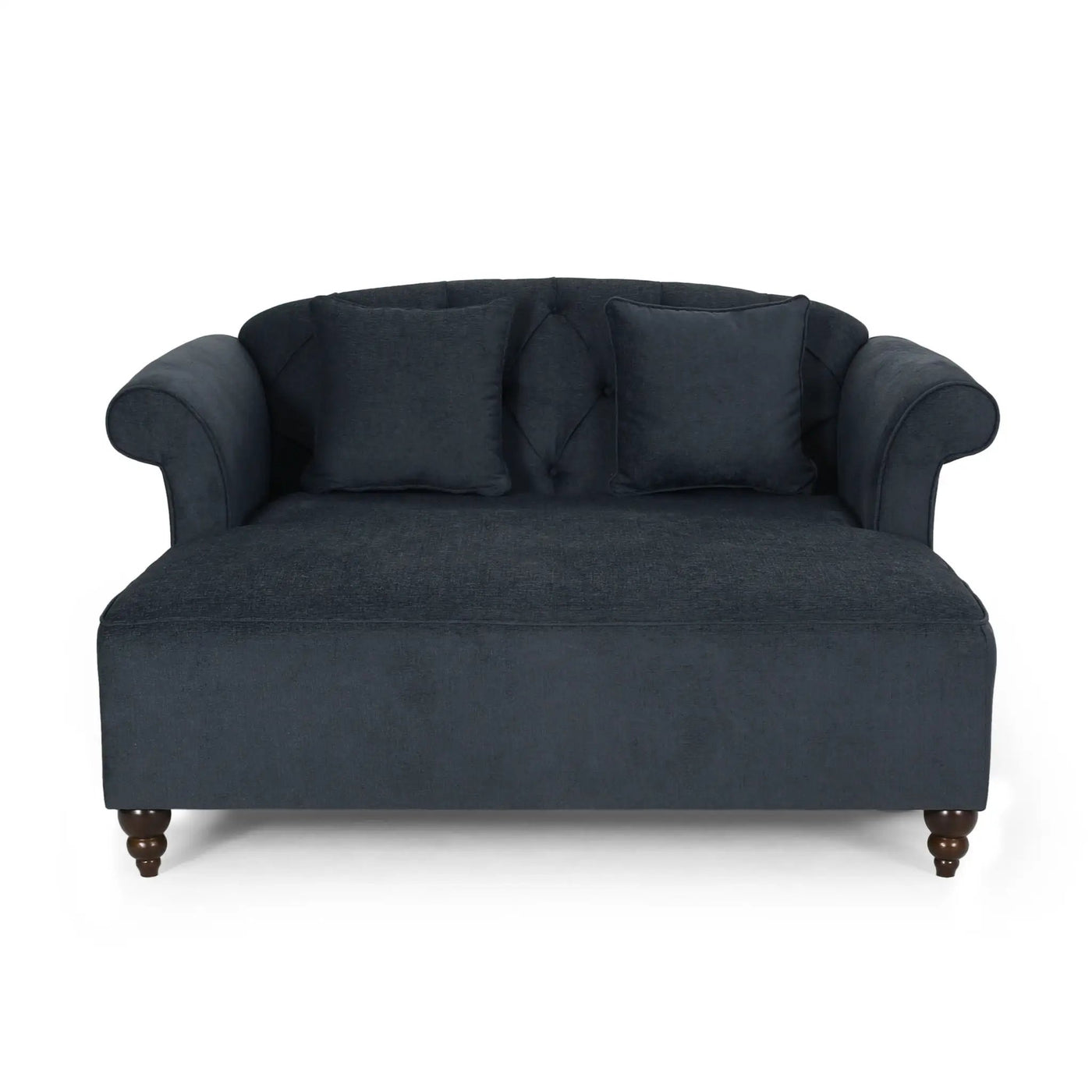 Upholstered Chaise Lounge With Scroll Arms, Turned Legs And 2 Pillows by HouseOfZazla