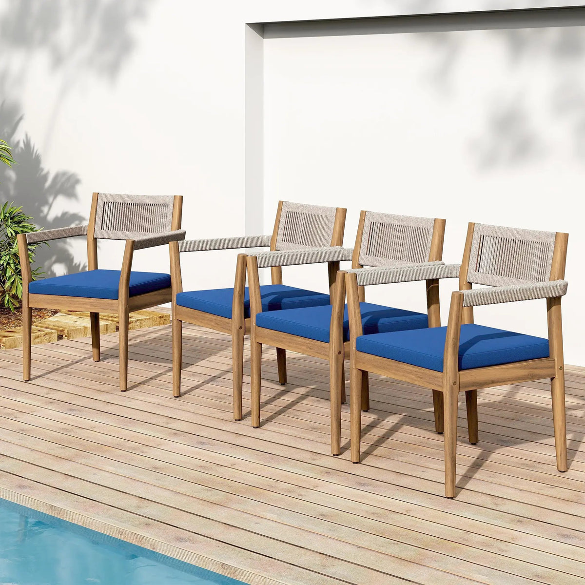 Braided Acacia Wood Outdoor Dining Chairs Set of 4 by HouseOfZazla