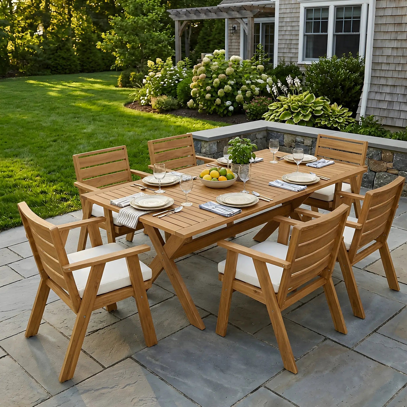 7 Pieces Acacia Wood Outdoor Dining Set by HouseOfZazla