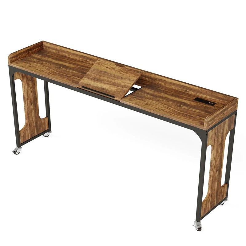 Height Adjustable Overbed Table With Wheels - Rustic Brown by HouseOfZazla