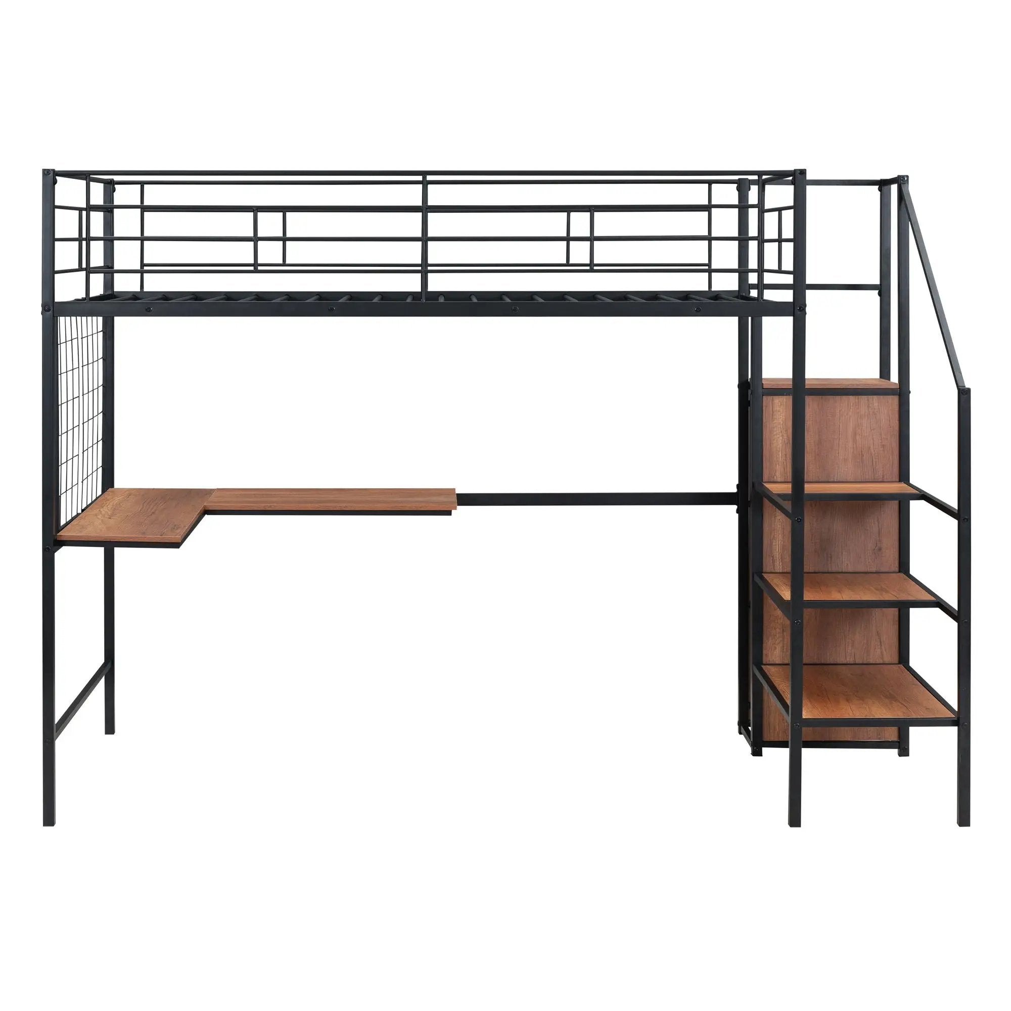 Loft Bed With Desk And Grid, Stylish Frame With Lateral Storage Ladder And Wardrobe by HouseOfZazla