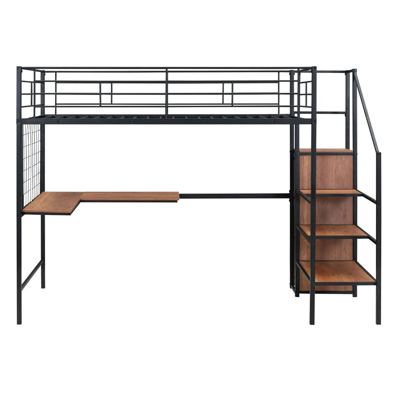 Loft Bed With Desk And Grid, Stylish Frame With Lateral Storage Ladder And Wardrobe by HouseOfZazla