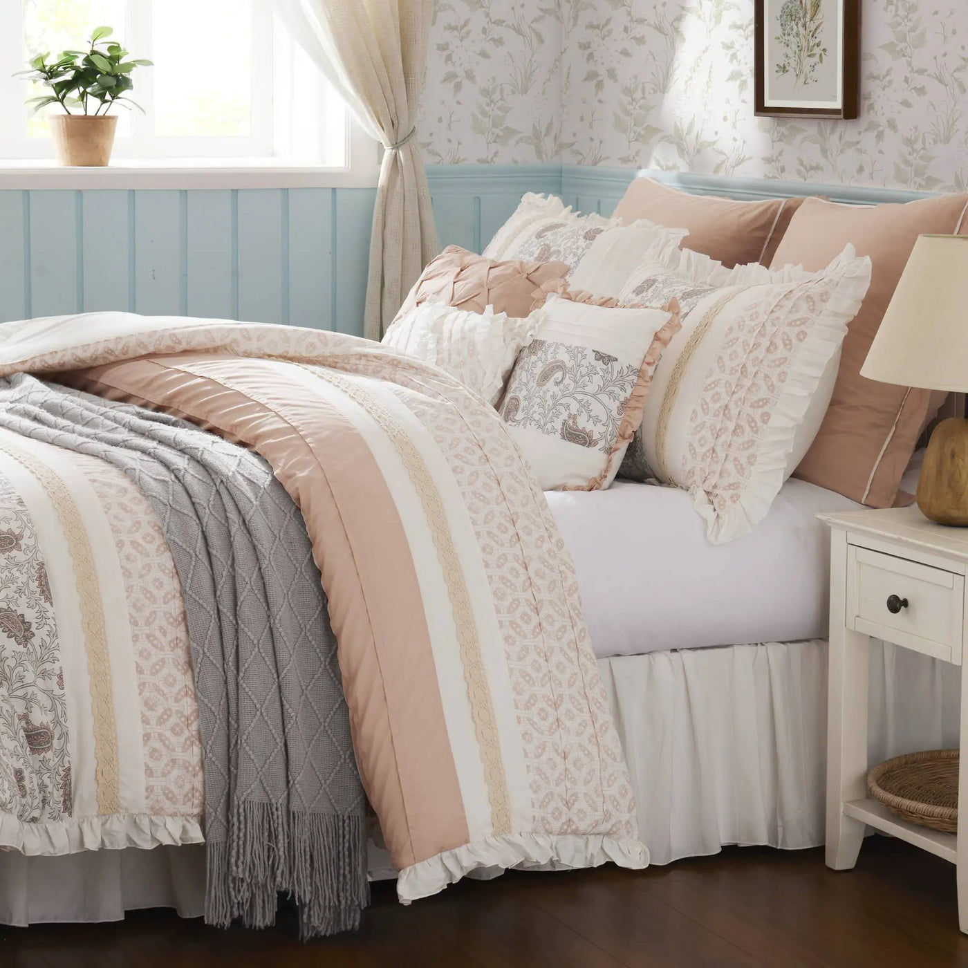 9 Piece Cotton Percale Comforter Set Blush by HouseOfZazla