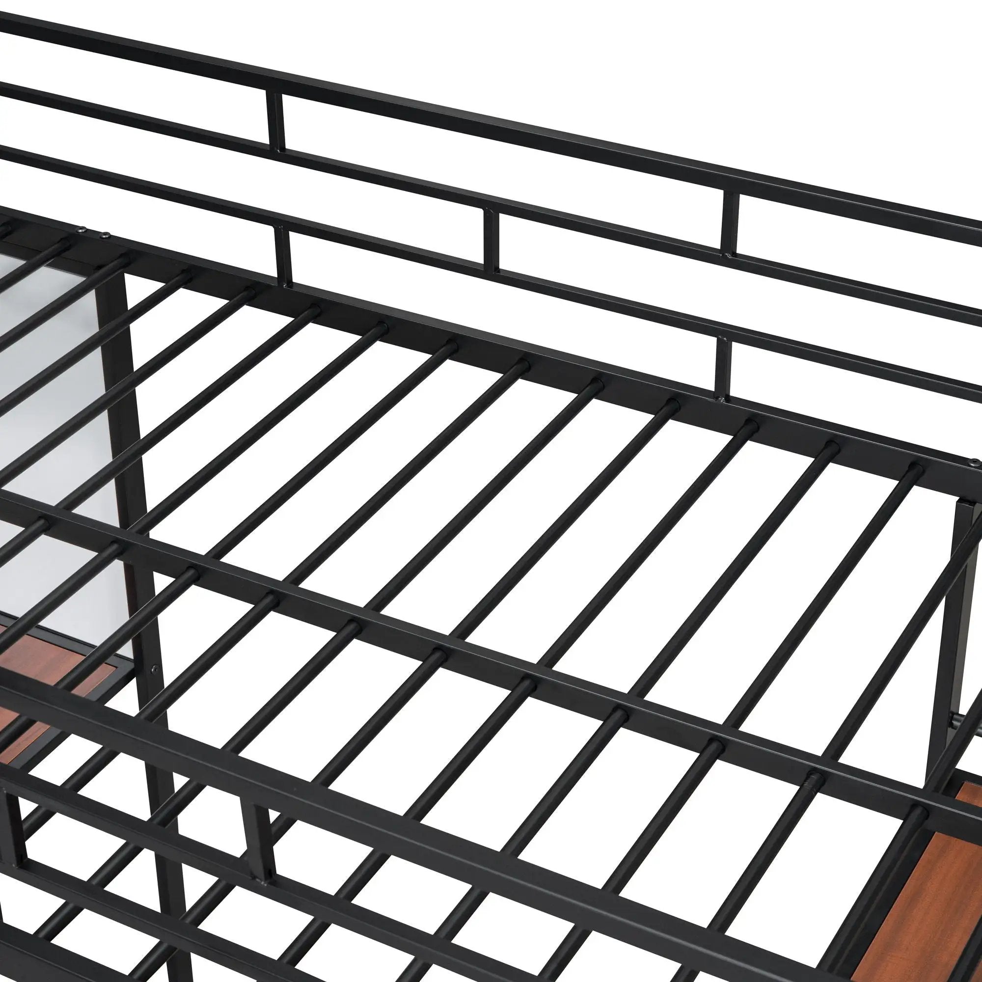 Loft Metal Bed With 3 Layers Of Shelves And Desk, Stylish Metal Frame Bed With board by HouseOfZazla