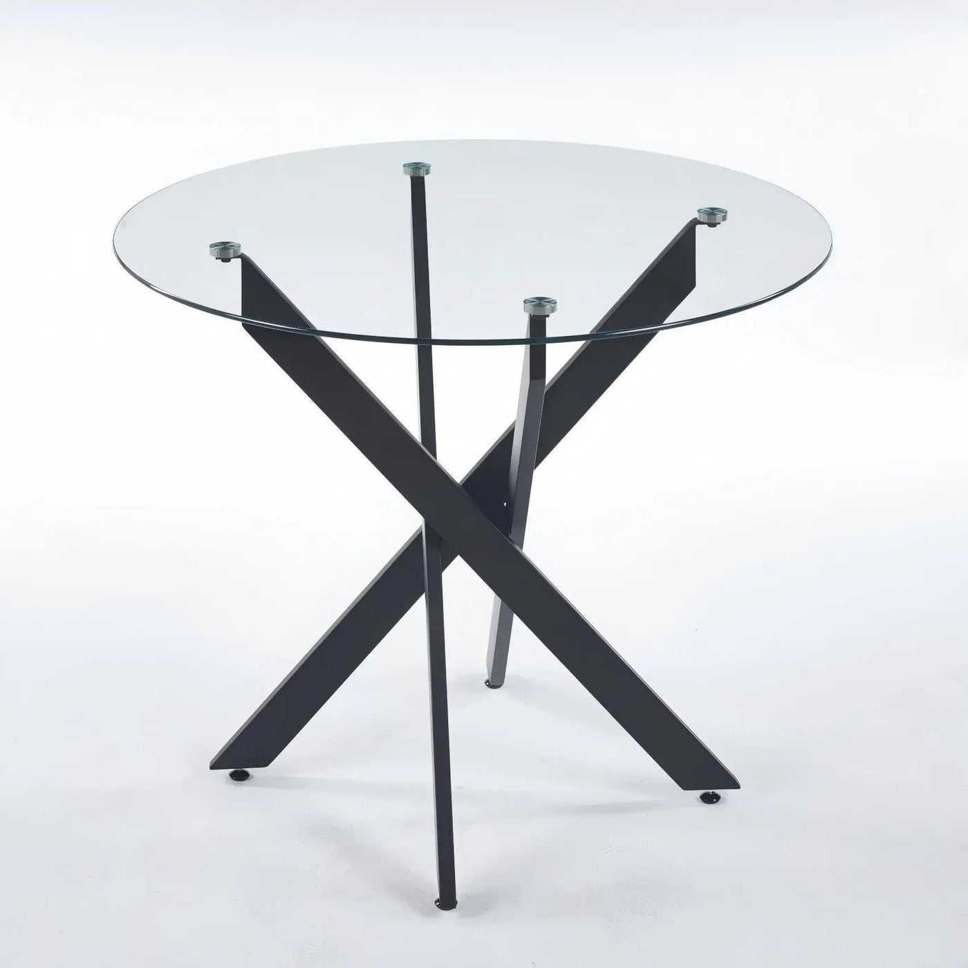 Dining Table With Cross Metal Leg And Tempered Glass, Modern Space Saving Kitchen Table For Living Room by HouseOfZazla