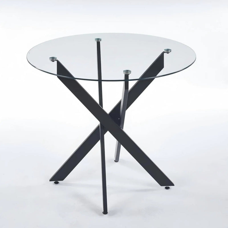 Dining Table With Cross Metal Leg And Tempered Glass, Modern Space Saving Kitchen Table For Living Room by HouseOfZazla