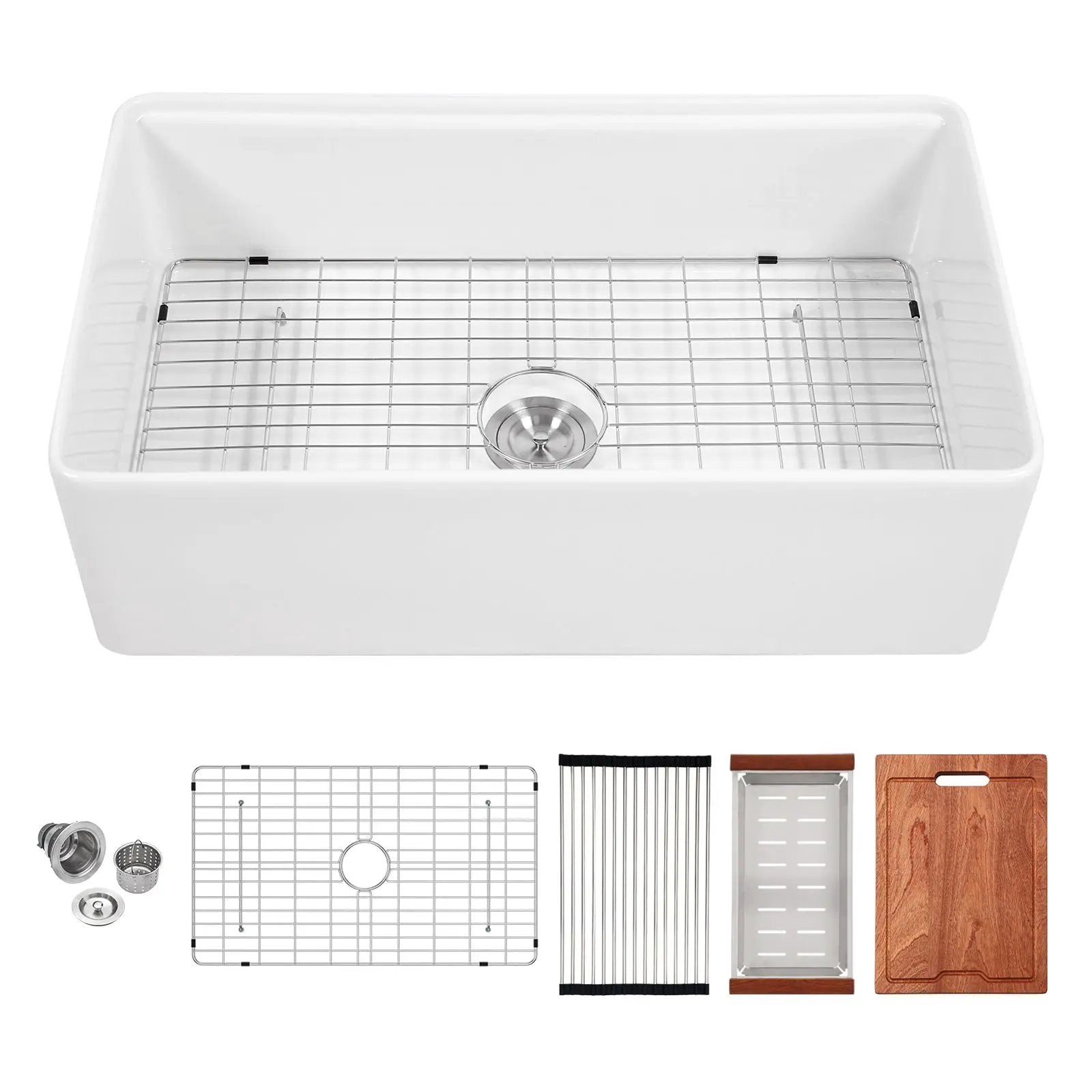 Kitchen Sink Workstation 33" Single Bowl Sink With Work Surface - White by HouseOfZazla