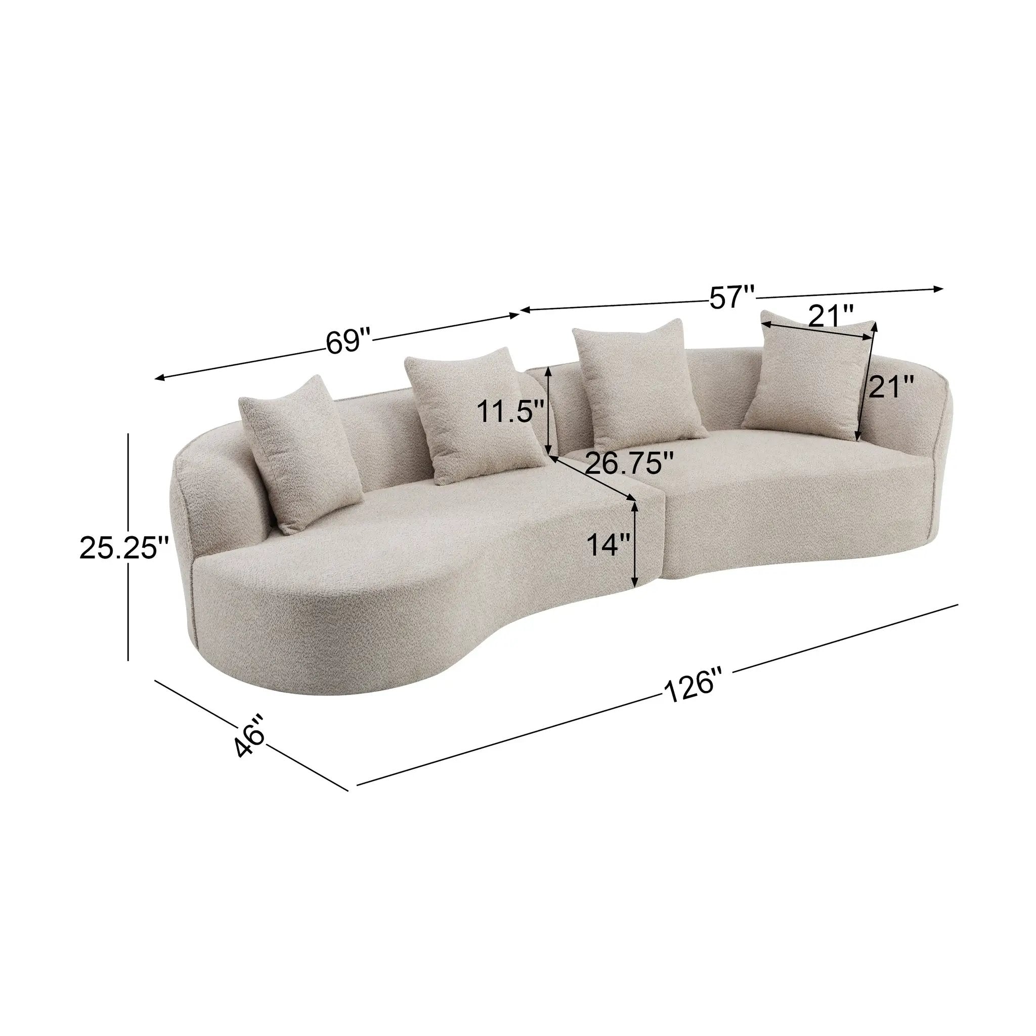 126" Curved Sectional Sofa (Almond-D28 Full Foam) by HouseOfZazla