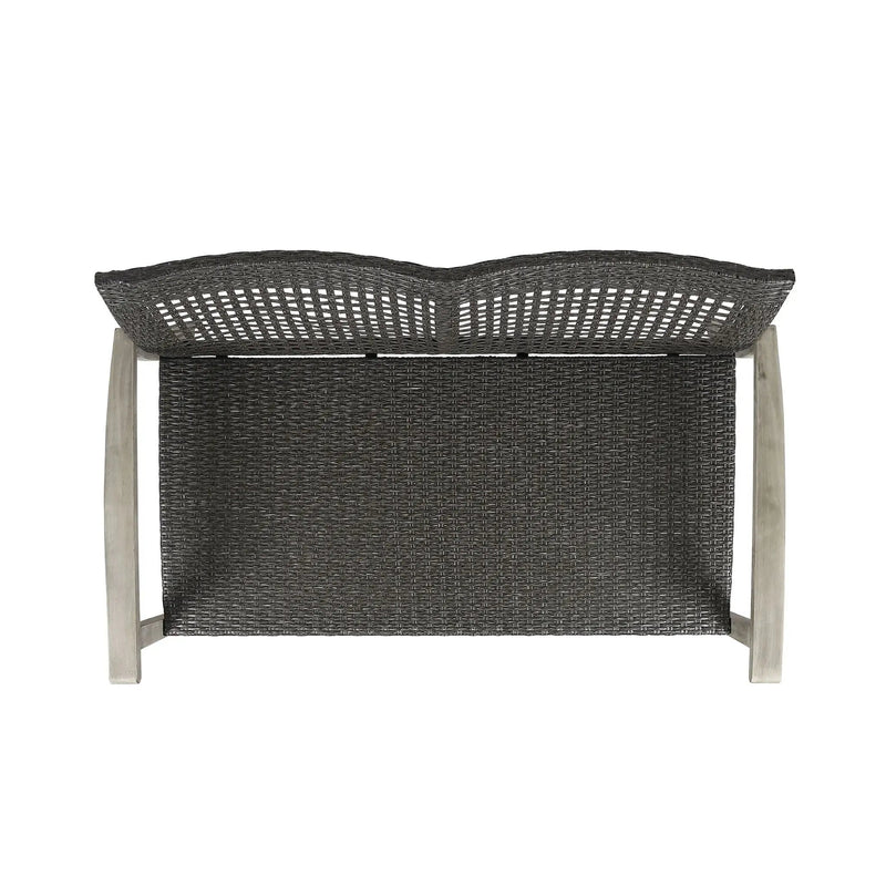 Hampton Outdoor Wood and Wicker Loveseat - Gray by HouseOfZazla