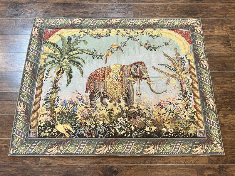 Vintage Tapestry 4 x 5.6, Adorned Elephant Pictorial by Jewel Rugs