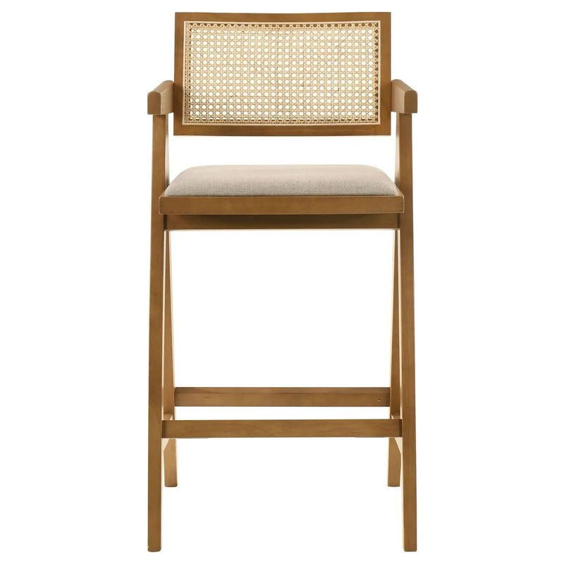 Kane Woven Rattan Wood Bar Chair Light Walnut (Set of 2) by Unique Piece Furniture