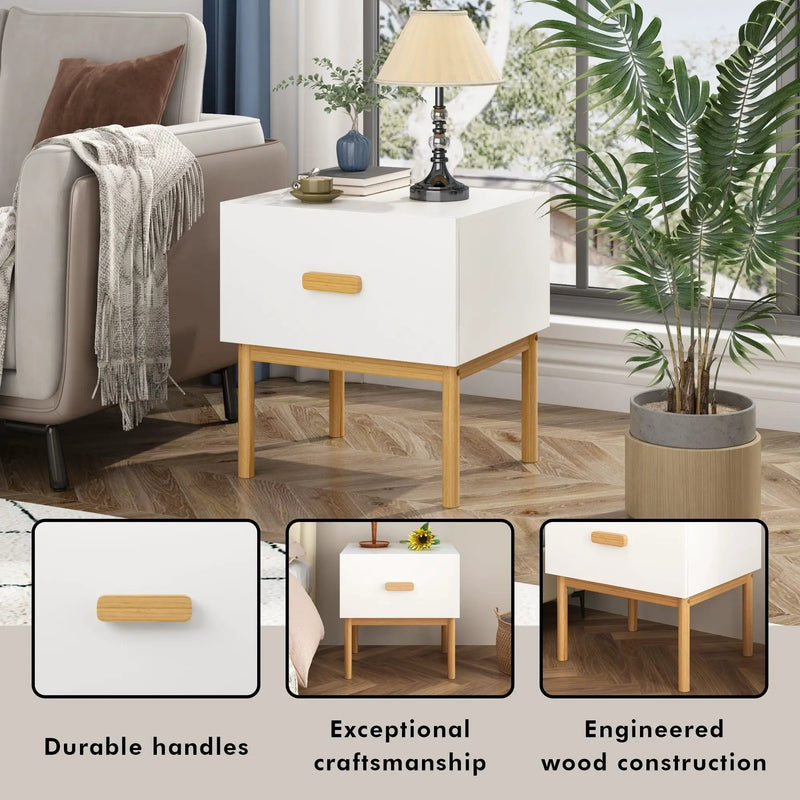 Nightstand With Drawer, Minimalist Bedside Table With Handle For Bedroom - White by Unique Piece Furniture