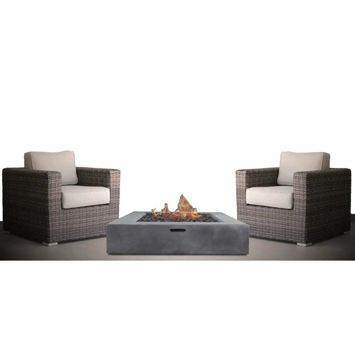 3 Piece Patio Rattan Furniture Set With Cushions Fire Pit - Brown by Unique Piece Furniture