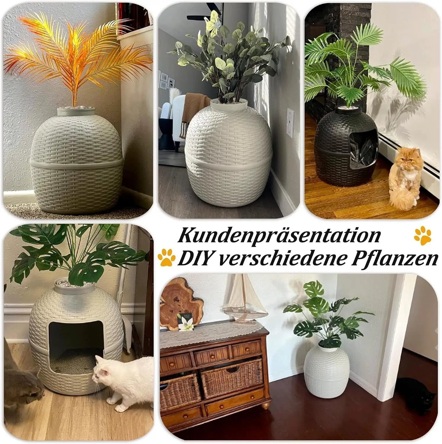 Stylish Cat Litter Box Enclosure with Faux Plant by HouseOfZazla