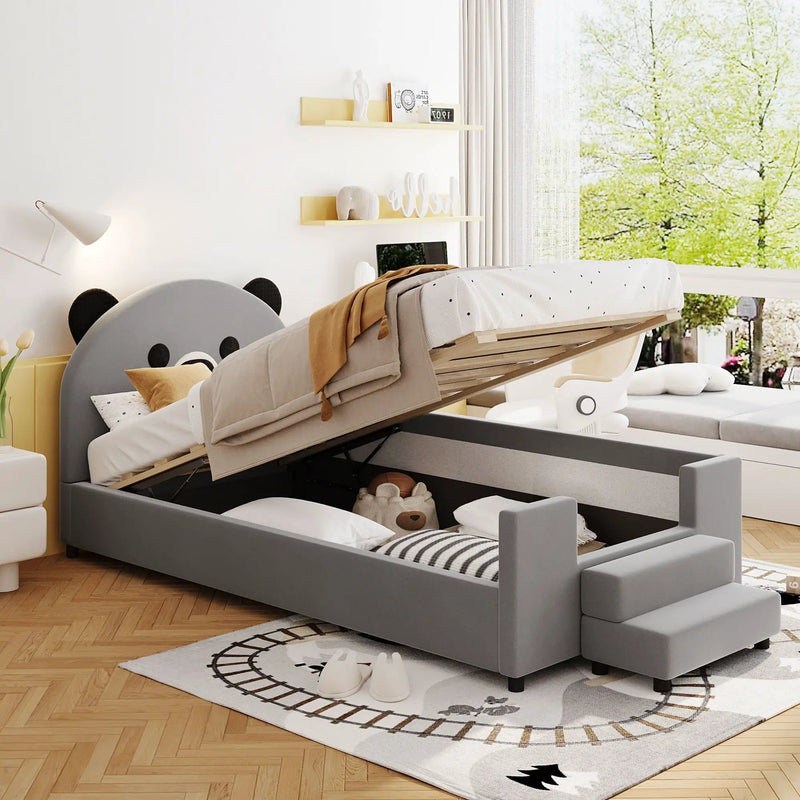 Upholstered Daybed With Bear Shaped Headboard, Hydraulic System And Breathable Fence by HouseOfZazla