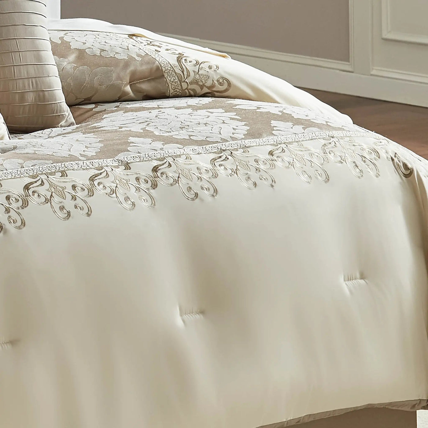 Hillcrest 9-Pc Ivory Damask Jacquard Comforter Ensemble by HouseOfZazla