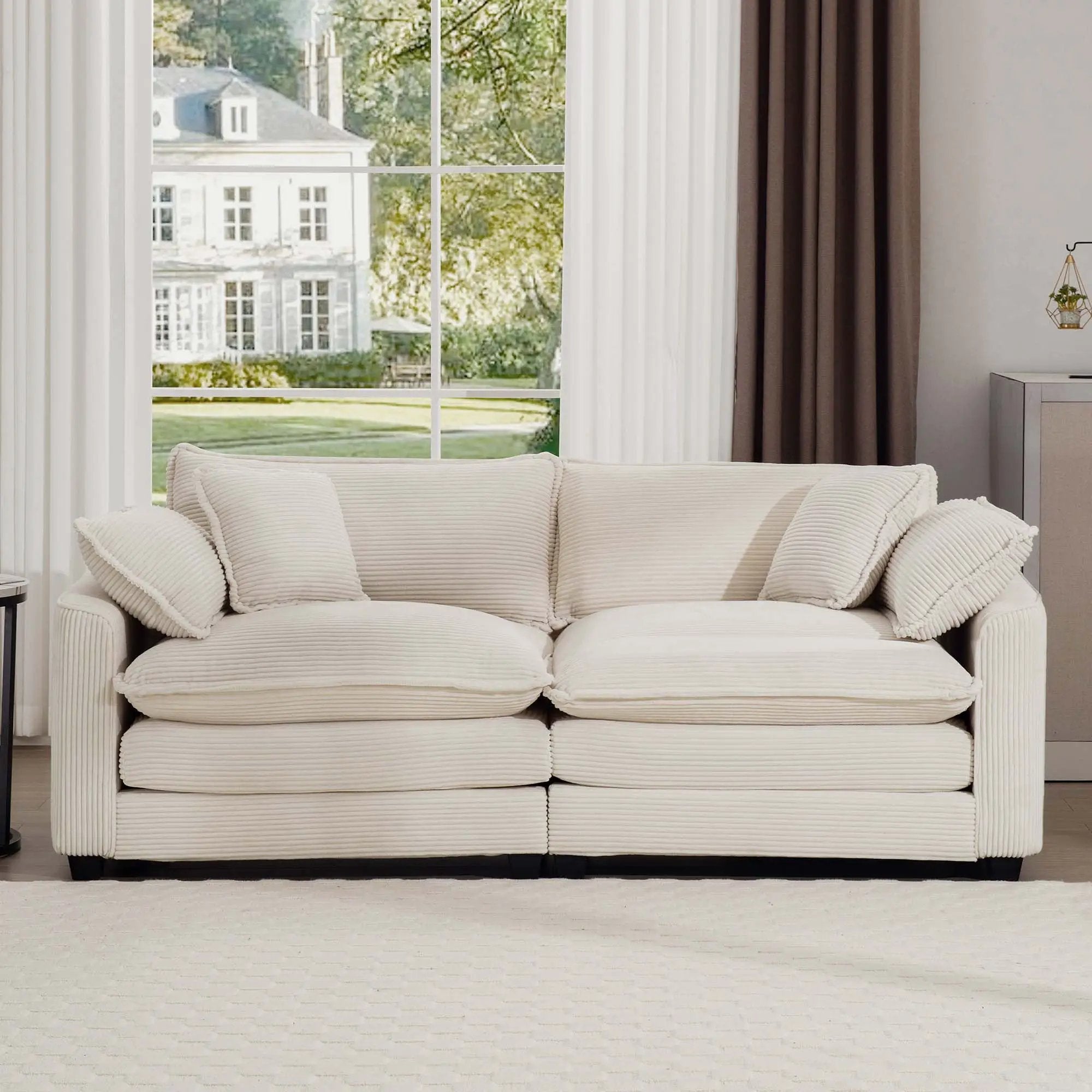 Modern 2 Seater With 4 Pillows, Upholstered Deep Seating Loveseat by Unique Piece Furniture